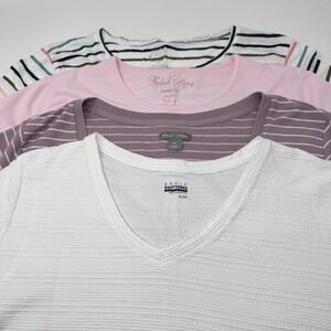 Shirt Lot Of 4 Womens XL Multicolor Stripe Short Sleeve Tee Tops Assorted Brands